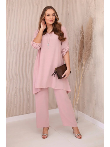 Set blouse + trousers with pendant powder pink
