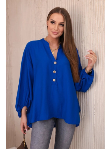 Viscose blouse with a longer back cornflower blue