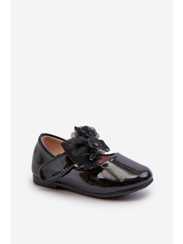 Patent leather children's ballerinas with velcro and bow, Black Olessa