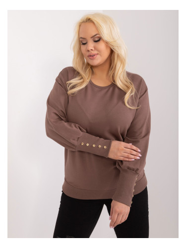Plus Size Brown Sweatshirt with Puff Sleeves