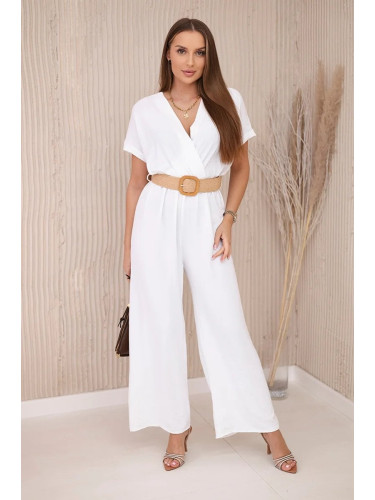 Jumpsuit with decorative belt at the waist white