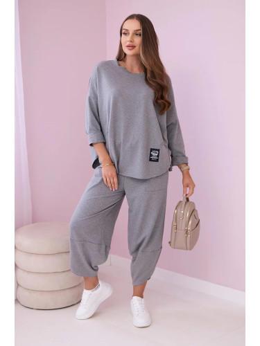 Cotton sweatshirt and trouser set grey melange