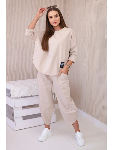 Set of sweatshirt and pants punto beige color