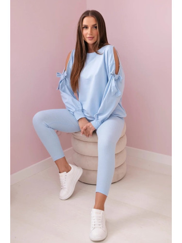 Set of sweatshirts with bow on the sleeves and leggings blue
