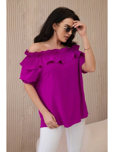 Spanish blouse with decorative ruffle dark purple