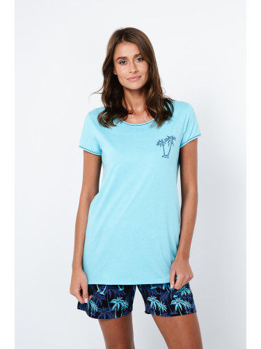 Women's pyjamas Paleros, short sleeves, short legs - turquoise/print