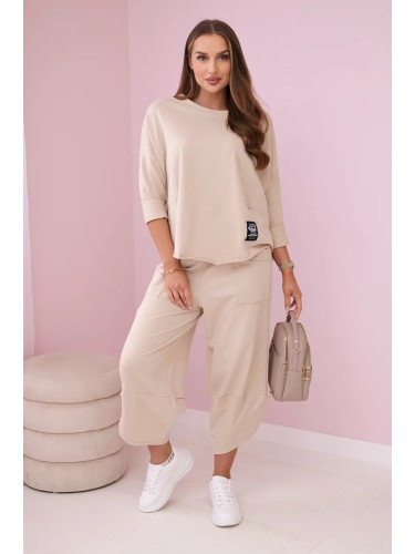 Set of cotton sweatshirt and trousers in beige