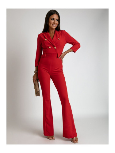 Red jumpsuit with wide legs