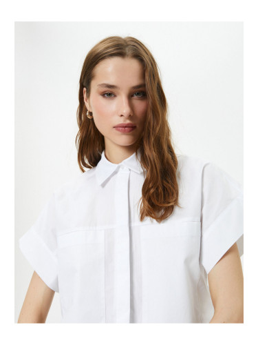 Koton Short Sleeve Poplin Shirt Cuff Collar Pocket Buttoned Cotton