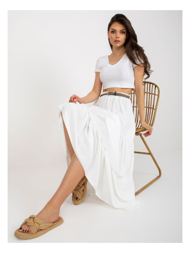 Ecru maxi skirt with frills and braided belt
