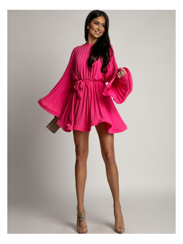 Pleated dress with wide sleeves, dark pink