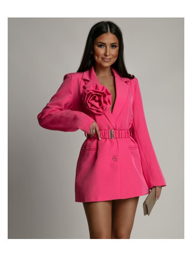 Women's blazer with belt and flower, dark pink