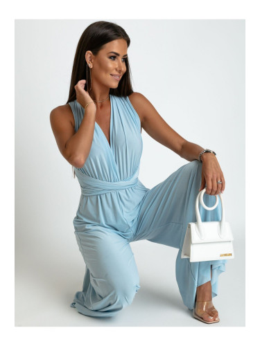 Blue jumpsuit tied in several ways