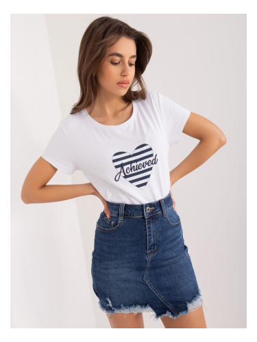 White and navy blue T-shirt with heart print BASIC FEEL GOOD