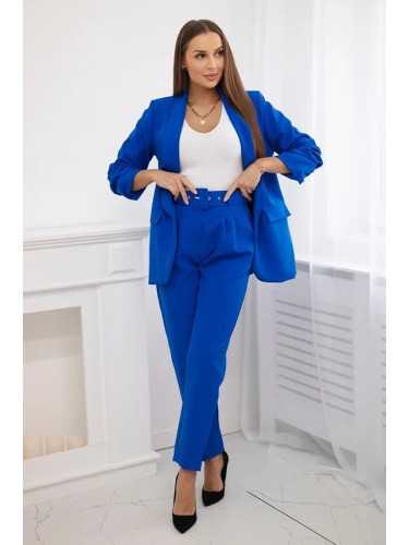 Elegant cornflower blue jacket and trouser set