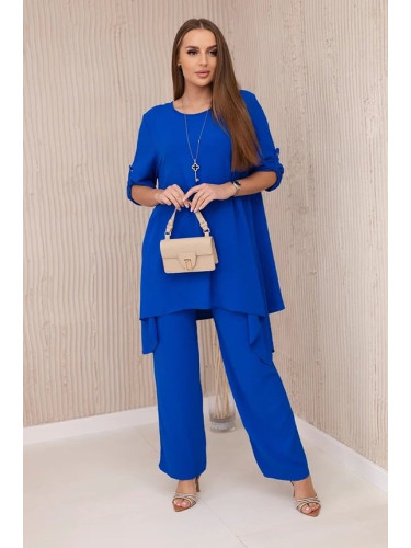 Set of wide trousers + blouse ovezsize cornflower blue