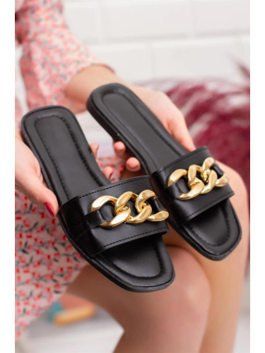 TER01 Women Slippers with Chain-BLACK