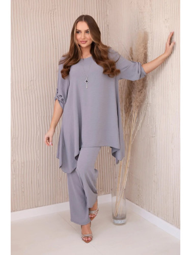 Set of blouse + trousers with pendant gray color