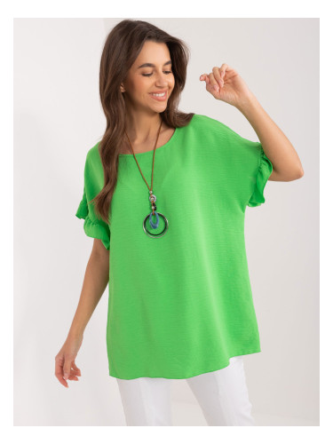 Light green oversize blouse with necklace