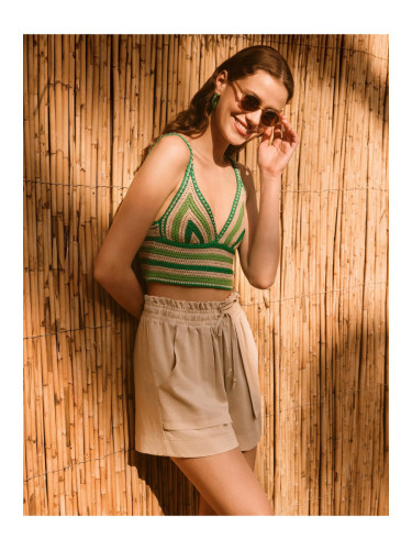 Jimmy Key Stone High Waist Linen Shorts With Elastic And Tie Waist.