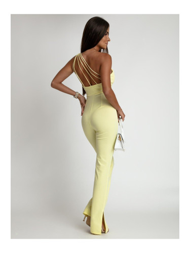 Women's gold jumpsuit with open back