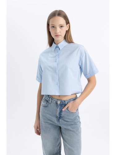 DEFACTO Oversize Fit Shirt Collar Poplin Short Sleeve Shirt