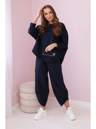 Set of cotton sweatshirt and trousers in navy blue