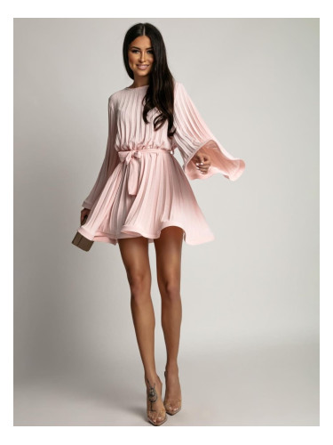 Pleated dress with wide sleeves, powder pink