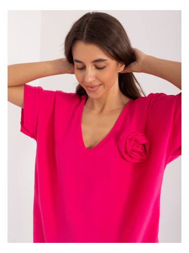 Fuchsia casual oversize blouse with flower