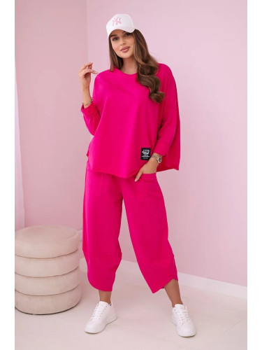 Cotton set of sweatshirt and pants fuchsia color