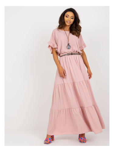 Light pink maxi skirt with frill and belt