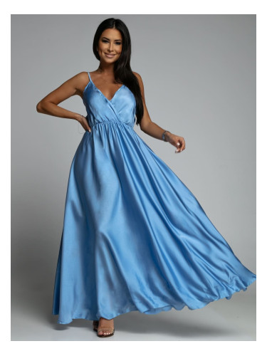 Long blue satin dress with straps