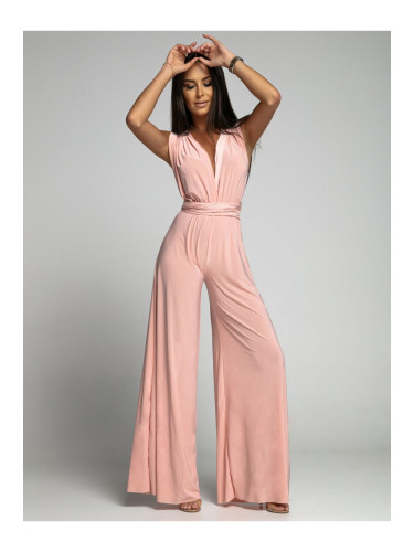 Powder-coloured jumpsuit tied in several ways