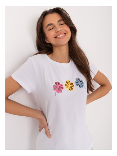 White T-shirt with openwork appliqué BASIC FEEL GOOD