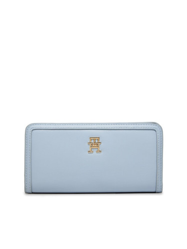 Tommy Hilfiger Голям дамски портфейл Th Monotype Large Slim Wallet AW0AW16210 Светлосиньо