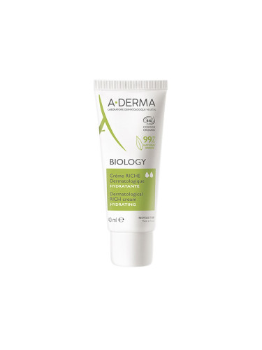 A-Derma Biology Богат хидратиращ крем за суха и раздразнена кожа 40 ml - Срок на годност: 30.09.2024 г.