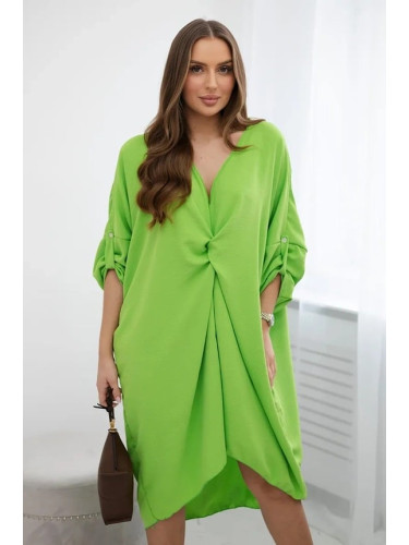 Oversize dress with a decorative neckline, light green