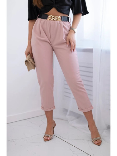 Viscose trousers with decorative belt powder pink