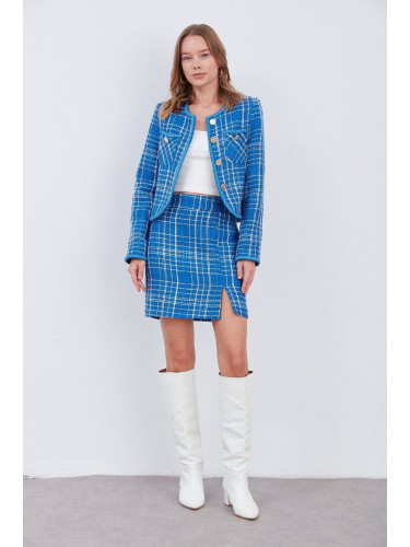 Laluvia Blue Striped Skirt Jacket Tuvid Suit