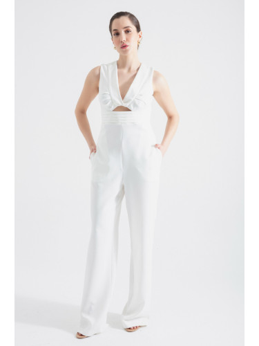 Lafaba Women's White Low-cut Jumpsuit