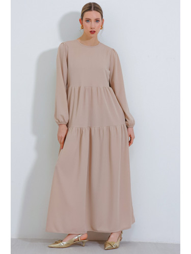 Bigdart Women's Cream Long-Length Knitted Hijab Dress 2482