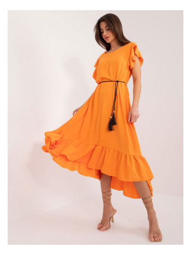 Light orange asymmetrical dress with ruffles