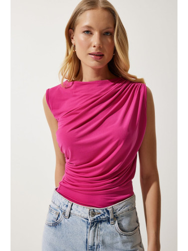Happiness İstanbul Women's Pink Gathered Sleeveless Knitted Blouse