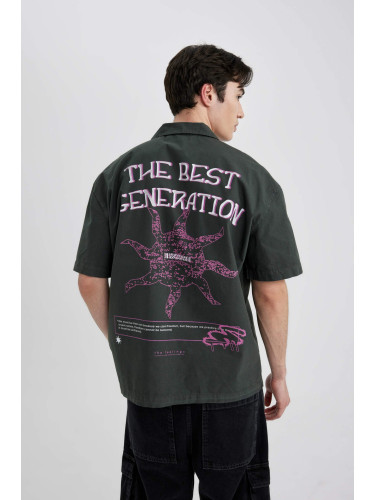 DEFACTO Relax Fit Apache Neck Cotton Printed Short Sleeve Shirt