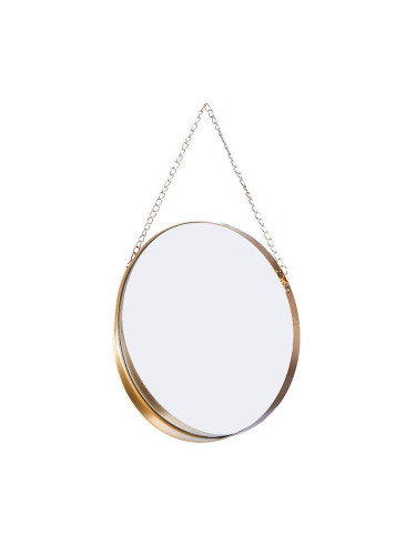 Стенно кръгло огледало с метална рамка, златисто