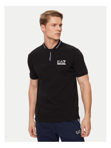 EA7 Emporio Armani Тениска с яка и копчета 3DPF18 PJ04Z 1200 Черен Regular Fit