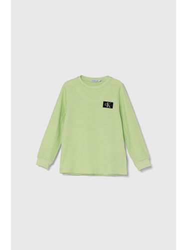 Детска блуза с дълги ръкави Calvin Klein Jeans в зелено с изчистен дизайн