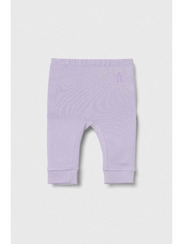 Бебешки памучен панталон United Colors of Benetton в розово с изчистен дизайн