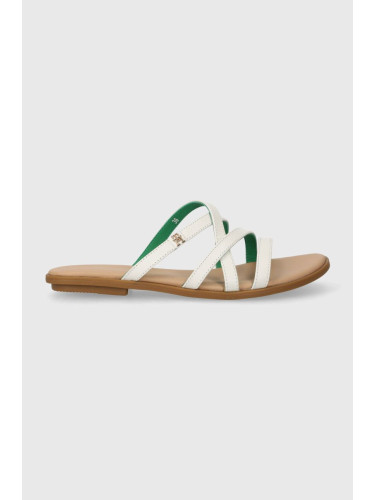 Кожени чехли Tommy Hilfiger TH STRAP FLAT SANDAL в бежово FW0FW08067