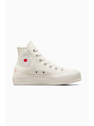 Високи кецове Converse Chuck Taylor All Star Lift Platform Y2K Heart в бежово A09114C